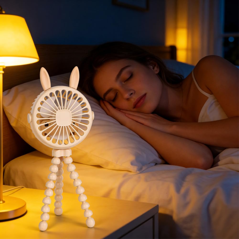 Gohytal Mini Ventilator, Kinderwagenlüfter mit Flexibler Stativ, 3 Geschwindigkeiten Tragbarer Ventilator Tischventilator Wiederaufladbare, für Autositz Fahrrad Camping (Hell Orange)