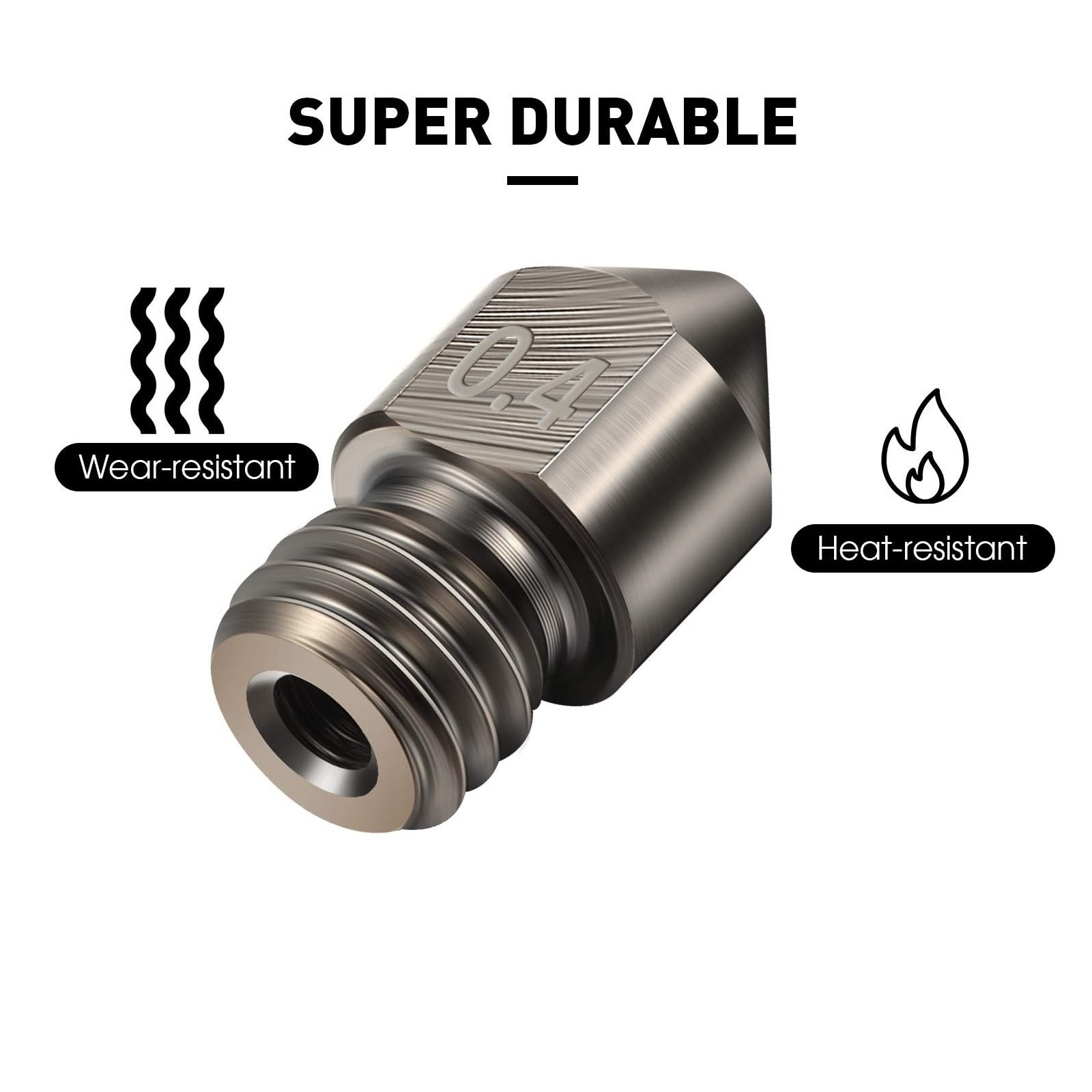 Ugello MK8 in acciaio temprato 0,4 mm per stampanti 3D, compatibile con vari modelli, include 5 pezzi, perfetto per prestazioni di stampa migliorate