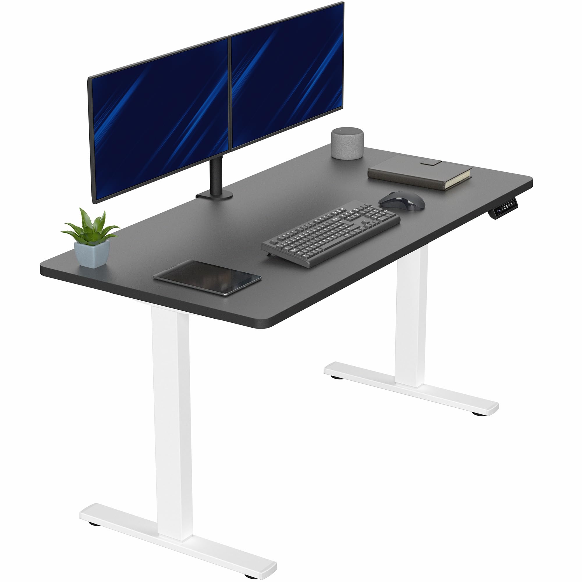 VIVO Electric 55 x 28 in Standing Desk, Memory Height Adjustment, 1B Series, Holds 220 lbs, One-Piece Black Top, White Frame, DESK-KIT-1W55B
