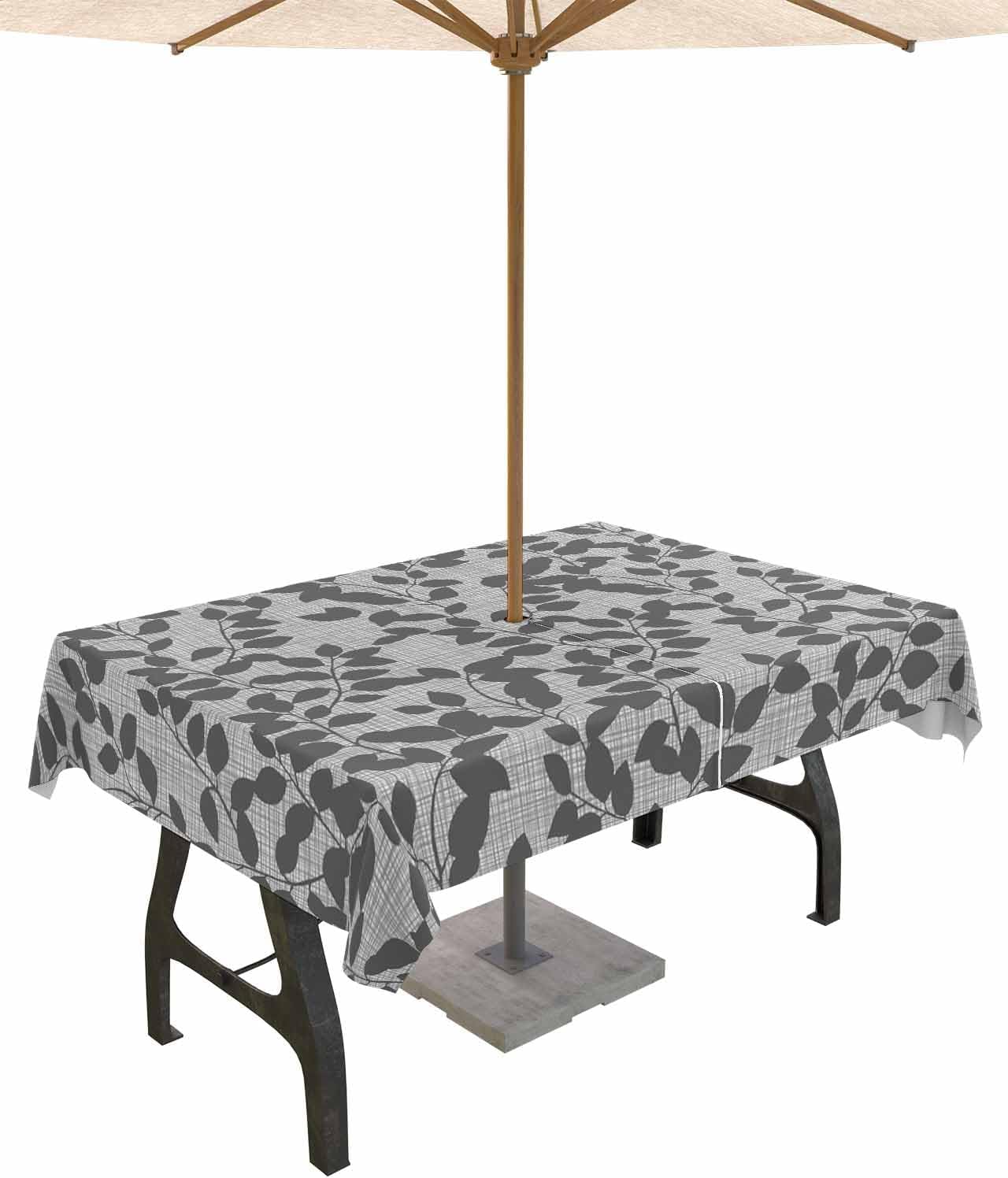 Outdoor Tablecloth with Umbrella Hole and Zipper Branch Leaves Rectangle Outdoor Tablecloths 60x84 Waterproof Table Cloths Plant Grey Patio Table Cloth Cover for Outdoor Tables Picnic BBQS Garden