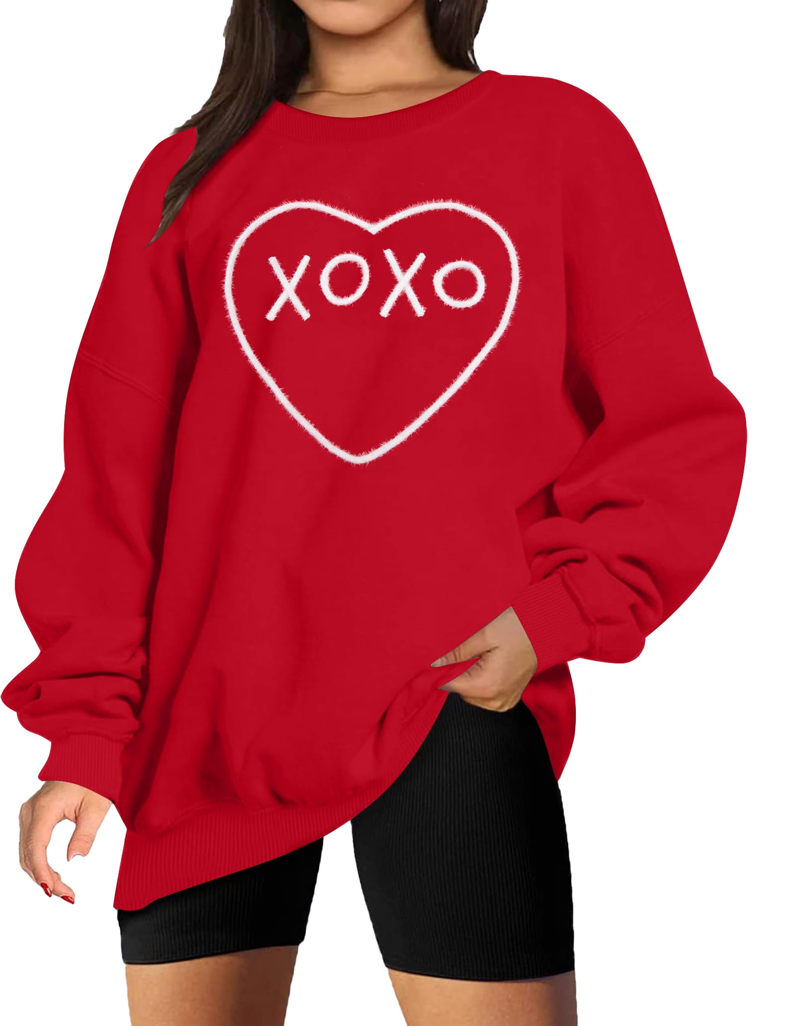 myhalf Valentines Day Sweatshirts Valentine Shirts: Womens Love Heart Long Sleeve Tops Oversized Patch Crewneck Pullover-picture-23