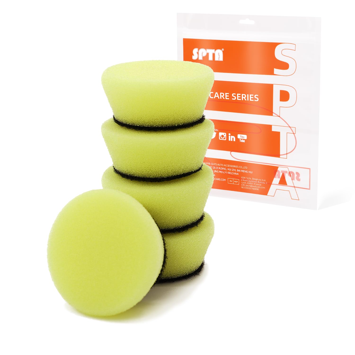 SPTA Yellow T80 Mini High-Cut Foam Polishing Pad Sets, 5Pcs 1.3inch/32mm Sponge Polishing Buffing Pads, Car Foam Detail Polishing Pad Kit for Car Detail Polishing, Small Area Polishing -FPTSS1Y