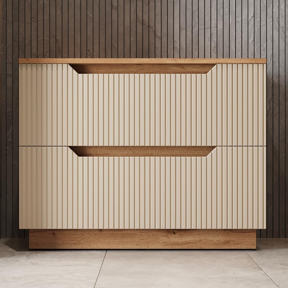 Vicco Meuble sous Vasque Simple Lotta, Cachemire, 79.6x62.5cm avec 2 tiroirs, pour Le Rangement des Accessoires de Salle de Bain et Le raccordement au lavabo