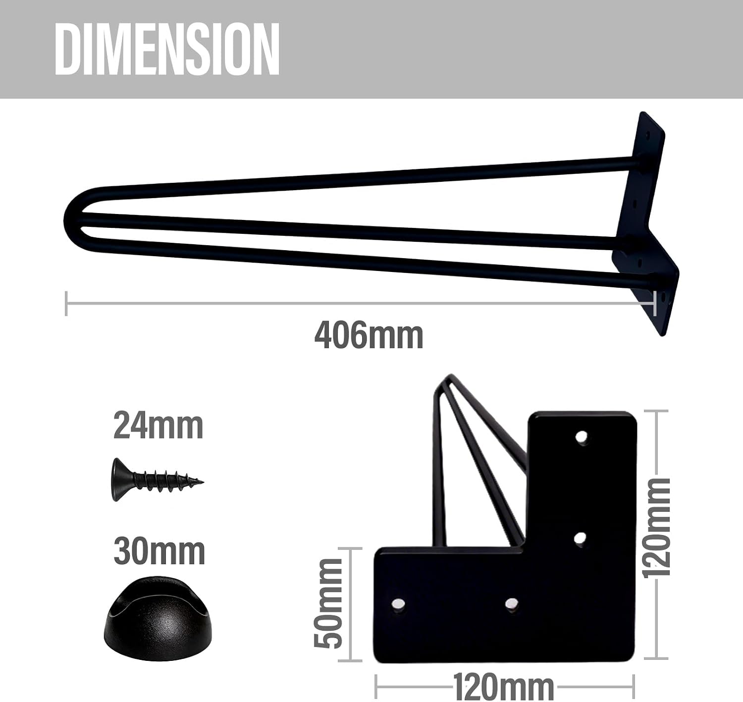 16" Hairpin Table Legs | Super Heavy Duty 880 lbs | Metal Furniture Legs for Coffee Table Desk DIY Projects | Thickened Steel Industrial Table Legs Set of 4 | Rubber Floor Protectors Black