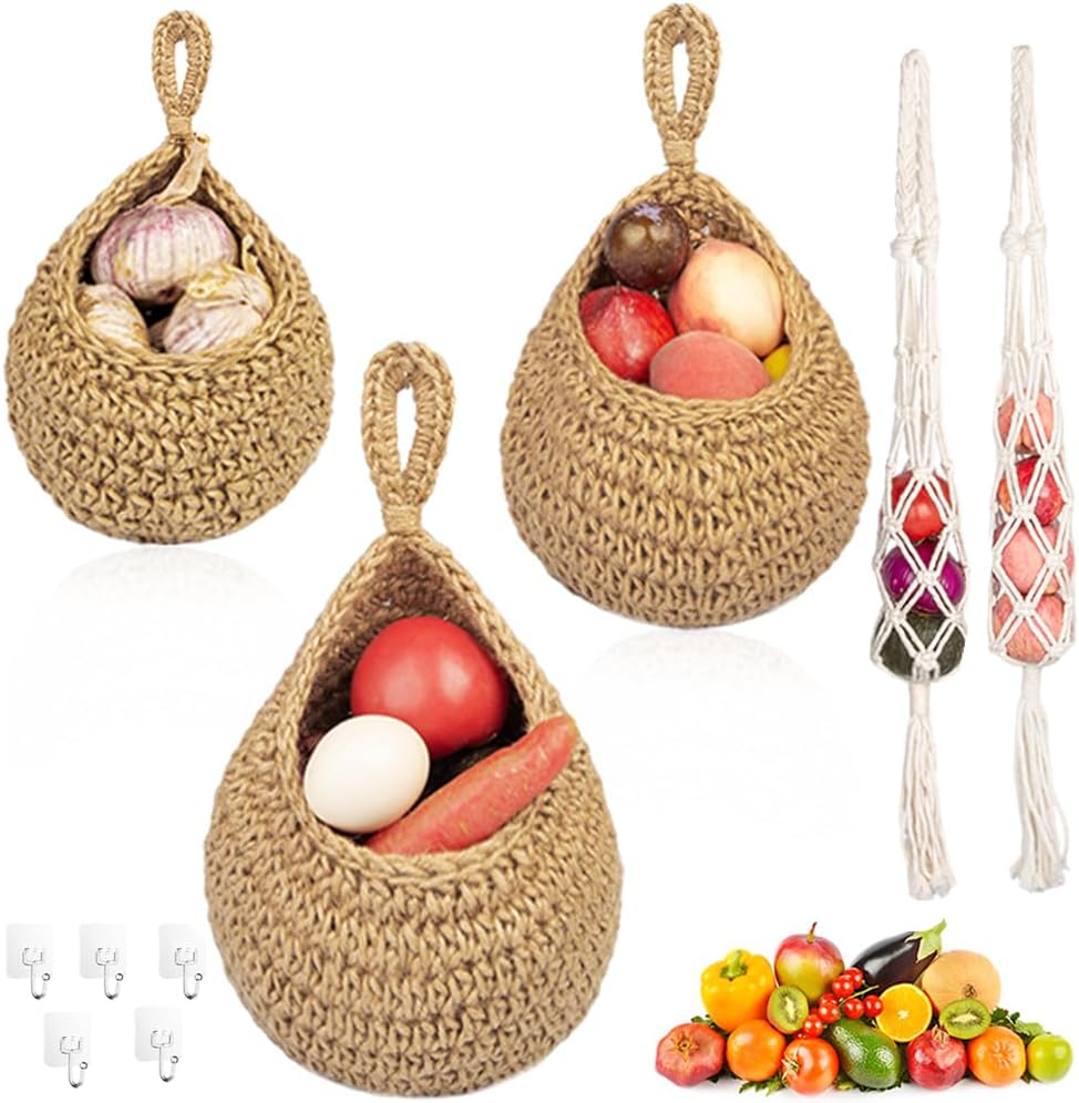 Dceroyil 5 Pack Hanging Fruit Baskets for Kitchen，Wall