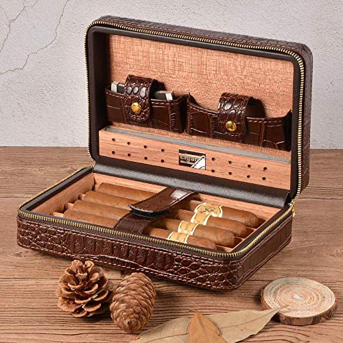 Volenx Portable Travel Leather Cigar Case, Cigar Humidor with Cigar Cutter and Humidifier for 4 Cigars - Thumbnail 4