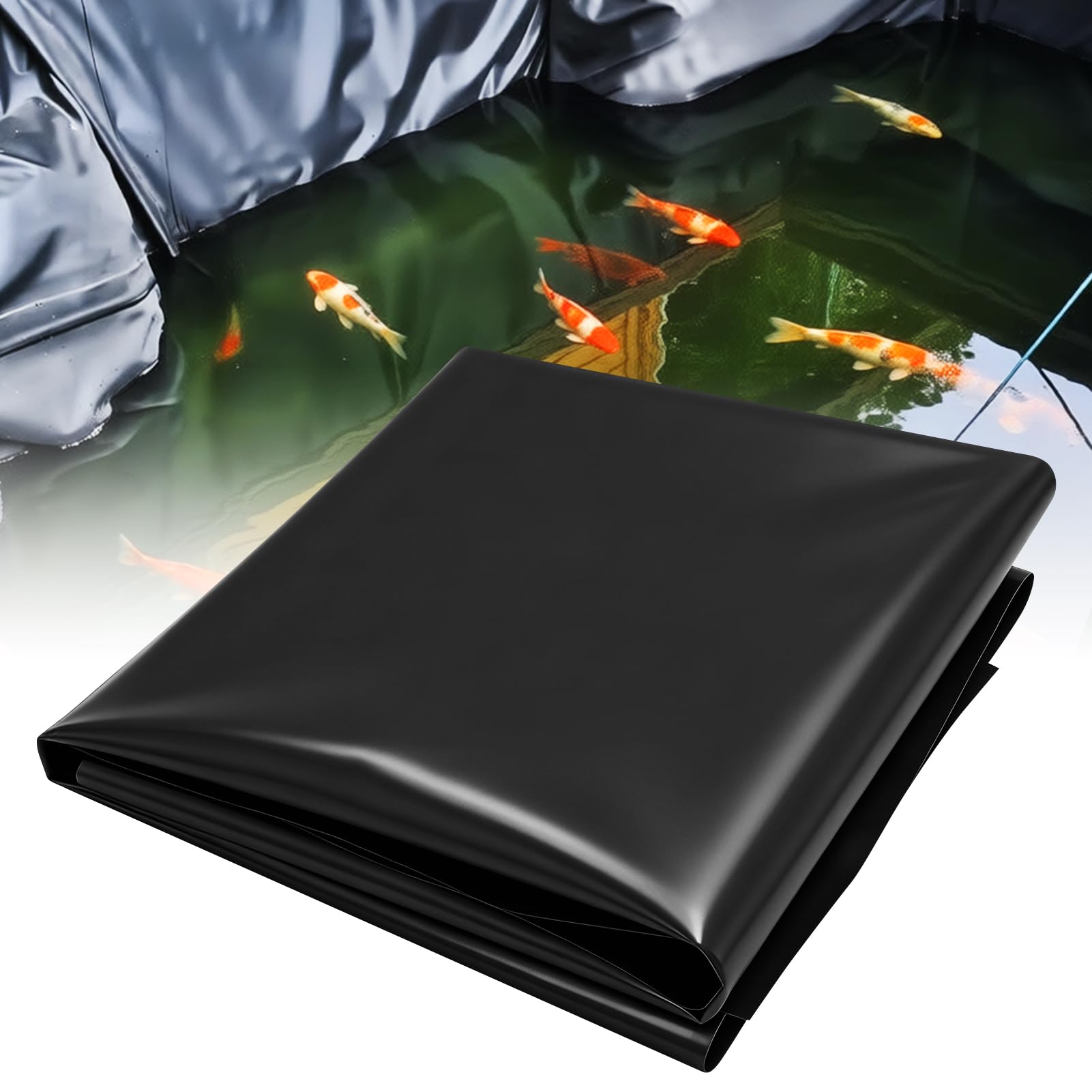 Premium PVC Teichfolie 6M X 8M, Schwarz HDPE Teichfolien Schwerlast, Dichtungsfolie Teichmembran Schwimmteich Folie Gartenteich Teichplane für Fischteiche, Brunnen, Wassergarten, Wasserfall