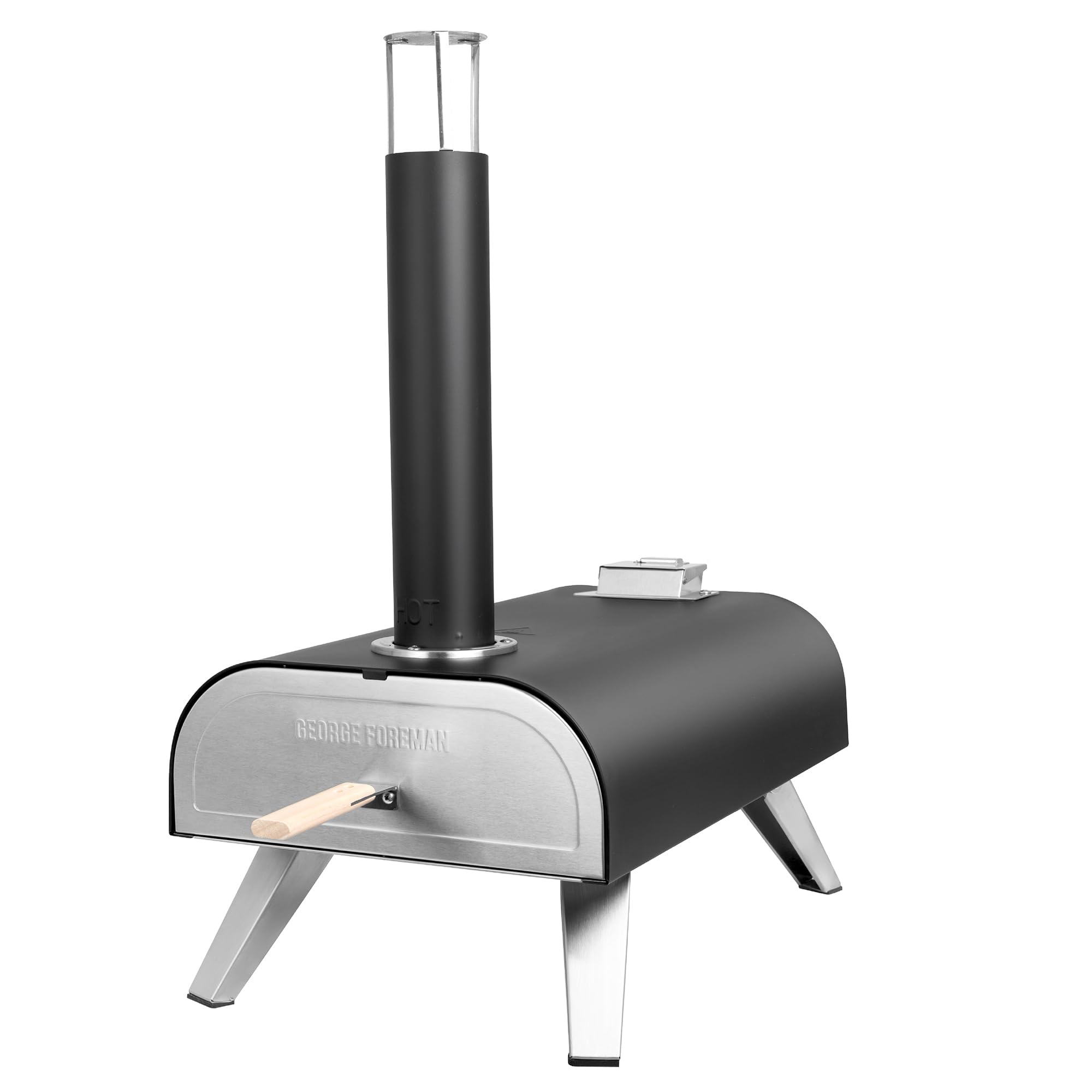 George Foreman Four à pizza portable d'extérieur à granulés de bois 30,5 cm noir avec pagaie et sac de transport pieds pliables GFWPPO1BPC