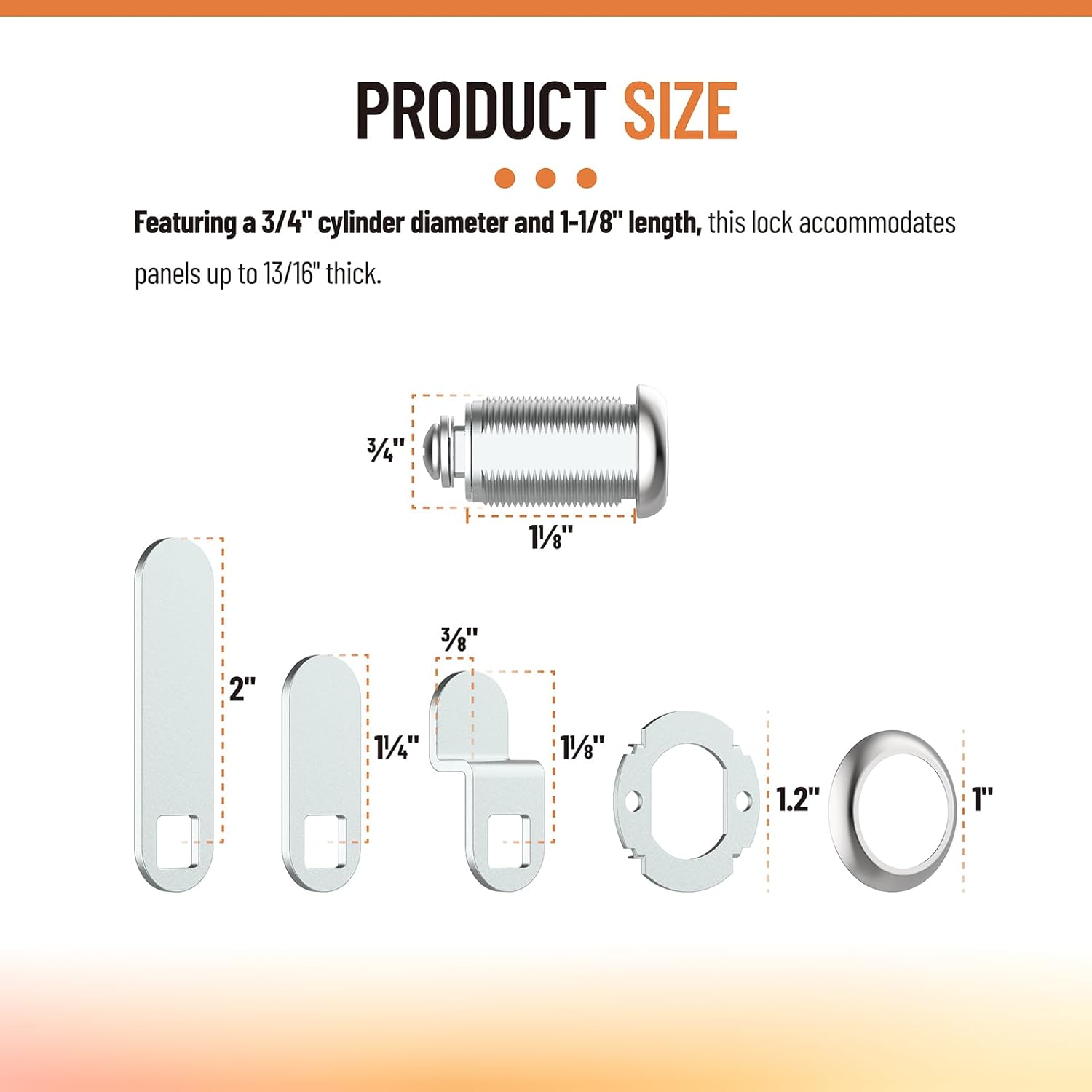 U 9945 Keyed Cam Lock Replacement for Drawer, Cabinet, File Box and Metal Door, 1 1/8" Length for 13/16" Max Panel Thickness, Complete Set with 2 Keys, Collar & Fasteners (2 Set)