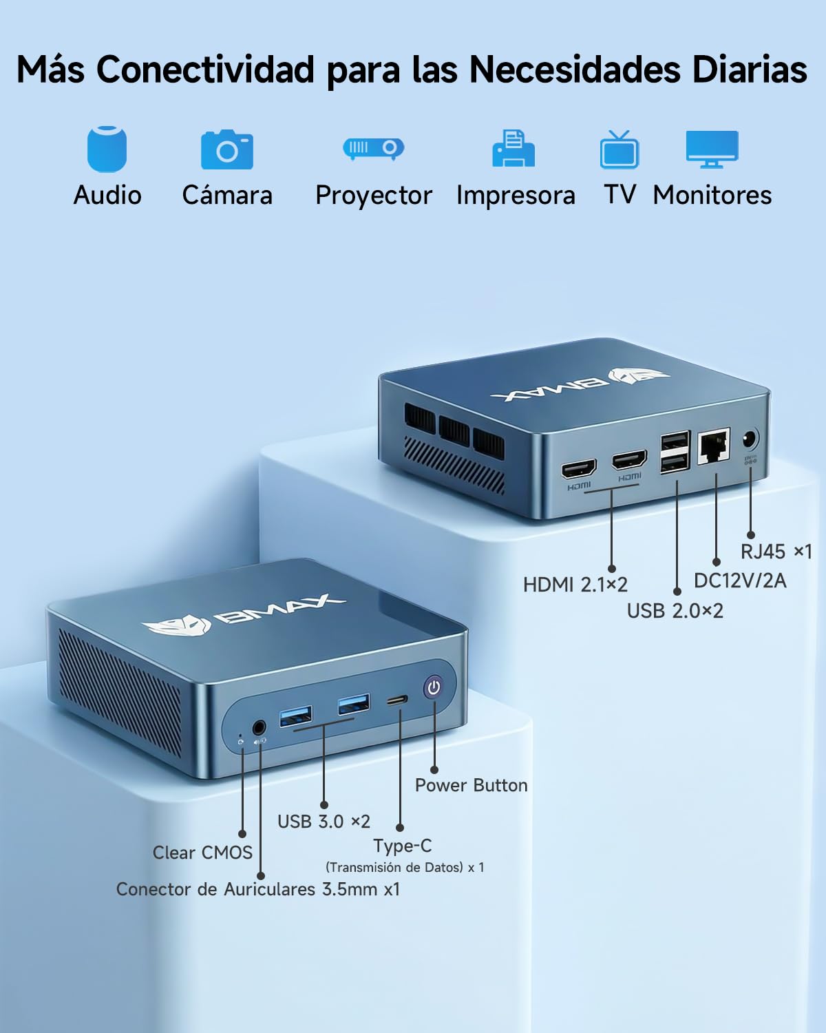 BMAX Mini PC B4Plus, Intel Alder Lake-N95 (hasta 3, 4GHz) 12GB LPDDR5 512GB SSD, Win-11Pro, Mini Ordenador, Double Écran 4K@60Hz,Type-C,HDMI, WiFi 5/BT5.0 Micro PC para para Hogar, Oficina, Empresa — view 8