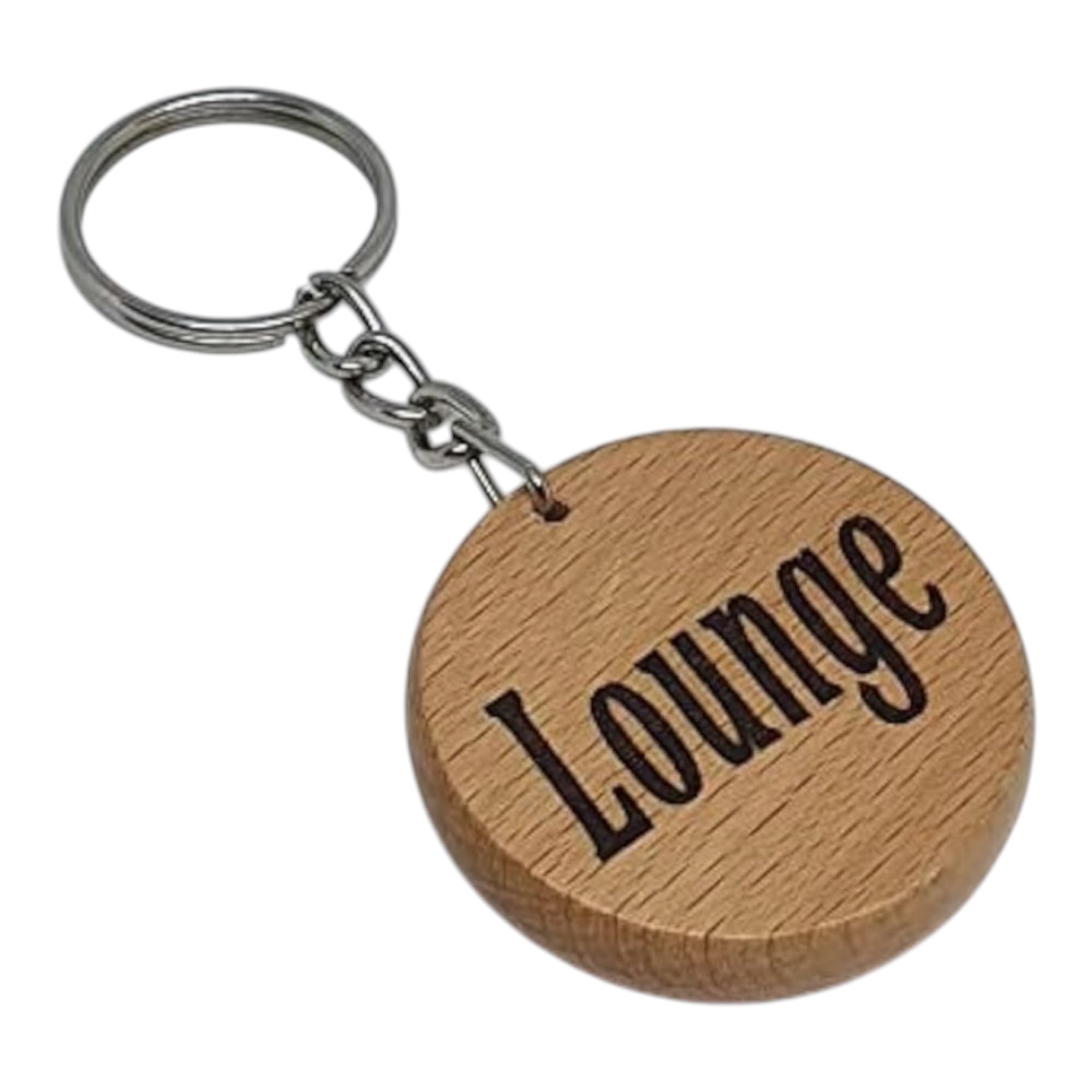 S M Gift Shop LOUNGE Wooden Keyring Keychain Key Tag Fob Made to Last