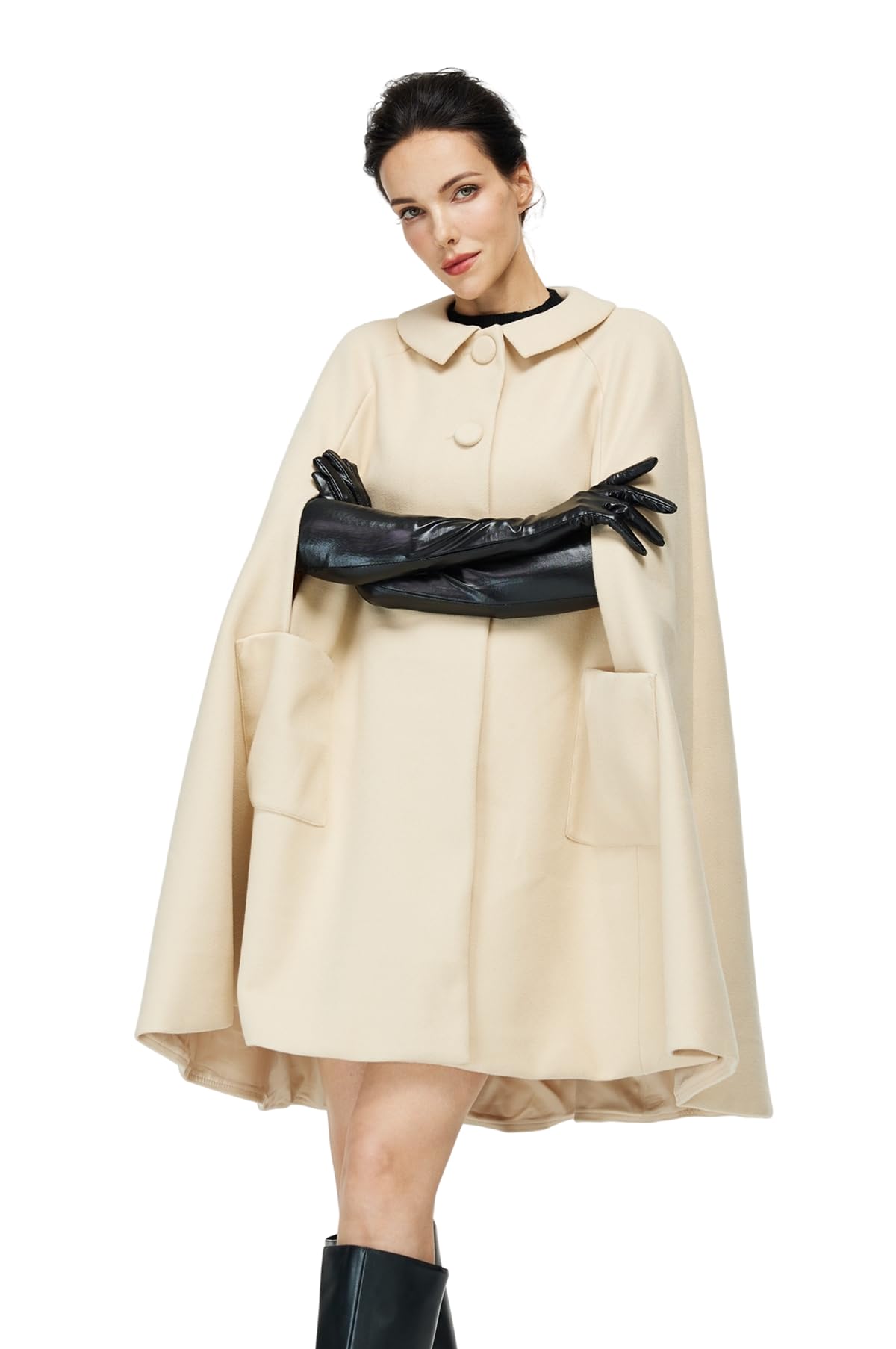 BEAUTELICATE Cape Manteau Court en Laine Mélange Tartan Poncho Chic Vintage Veste de Léopard Chaud pour Femme Soirée Mariage Quotidien de Hiver Automne Noël Halloween Deguisement avec Poches Bouton