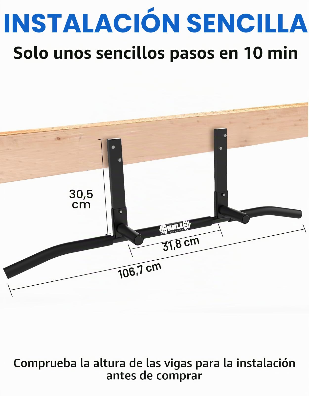 Barra de dominadas montada en viga, barra de dominadas de montaje en techo para gimnasio en casa, viga, rafter, fácil instalación, barra de 42 pulgadas de ancho