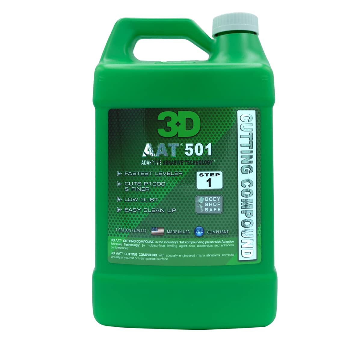 3D AAT 501 Cutting Compound – Pro-Level P1000 Grit Remover | Body Shop Safe, Adaptive Abrasives, Low Dust, High Gloss Finish | Paint Correction | USA