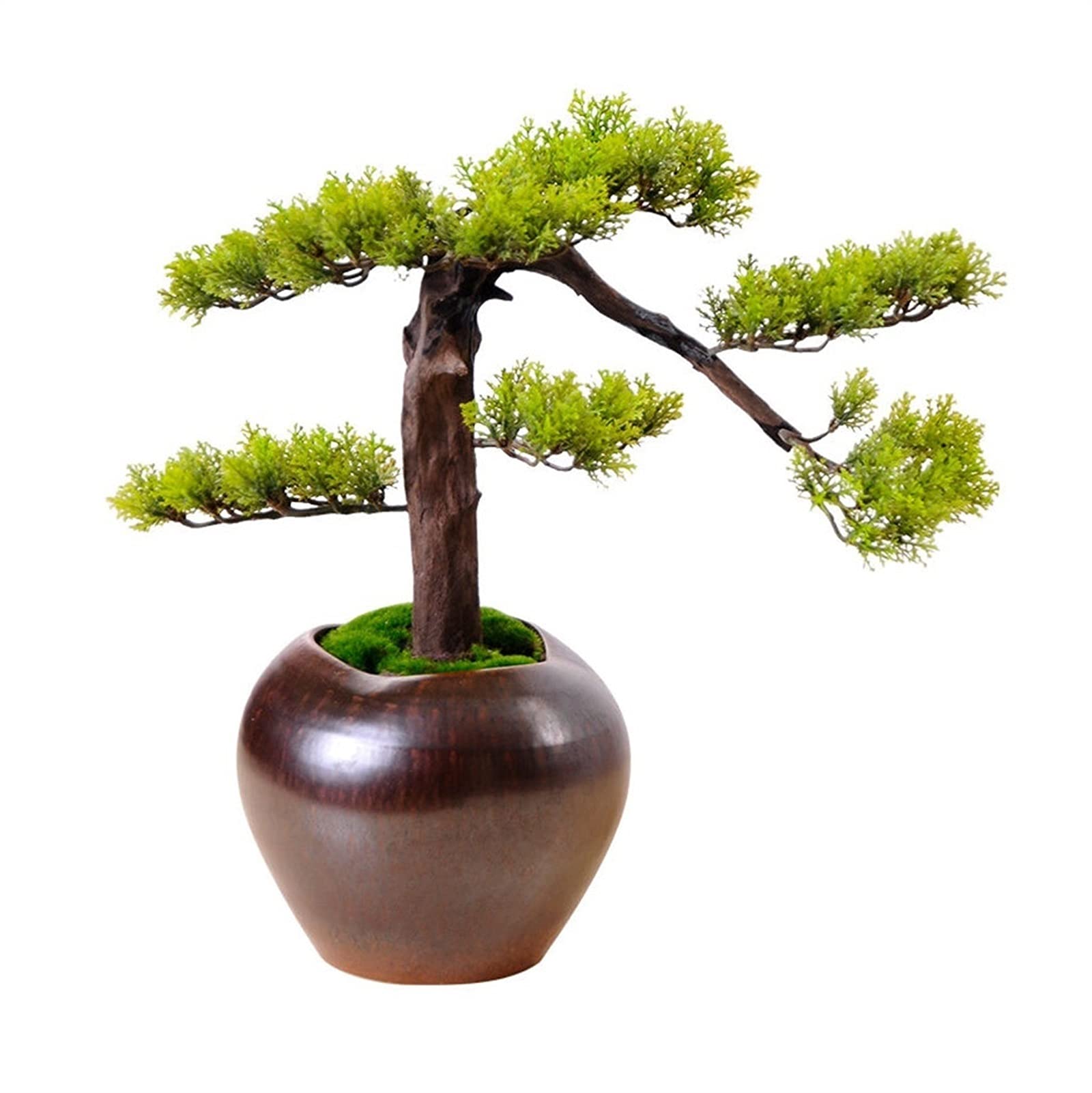 Aioneer Artificial Bonsai Plant Realistic Faux Cedar Bonsai Tree, Houseplant, White Ceramic Flower Pot, Pebbles, Padded Bottom, Artificial Bonsai Ee