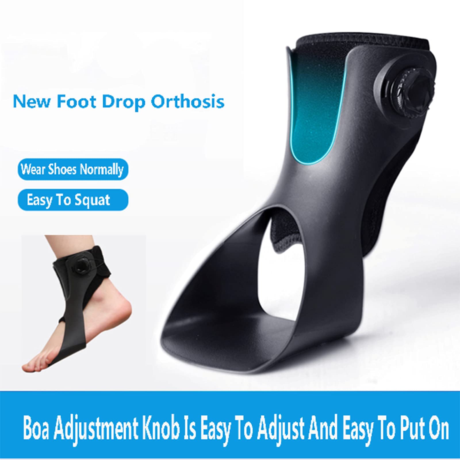 Soporte para la Periostitis Tibial Ortesis para pie caído, Tobillera para pie caído Férula para Tobillo Diseño de Apertura en Forma de U para esguinces, tendinitis, pie caído, pi