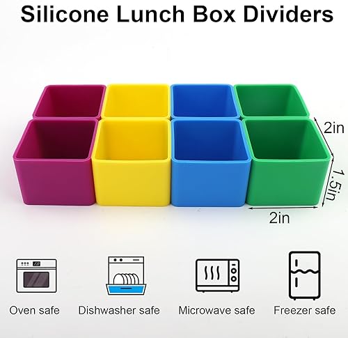 Miniatura 6 de Cadeya Divisores de silicona para lonchera, 8 unidades de divisores cuadrados Bento para contenedores de almuerzo, accesorios