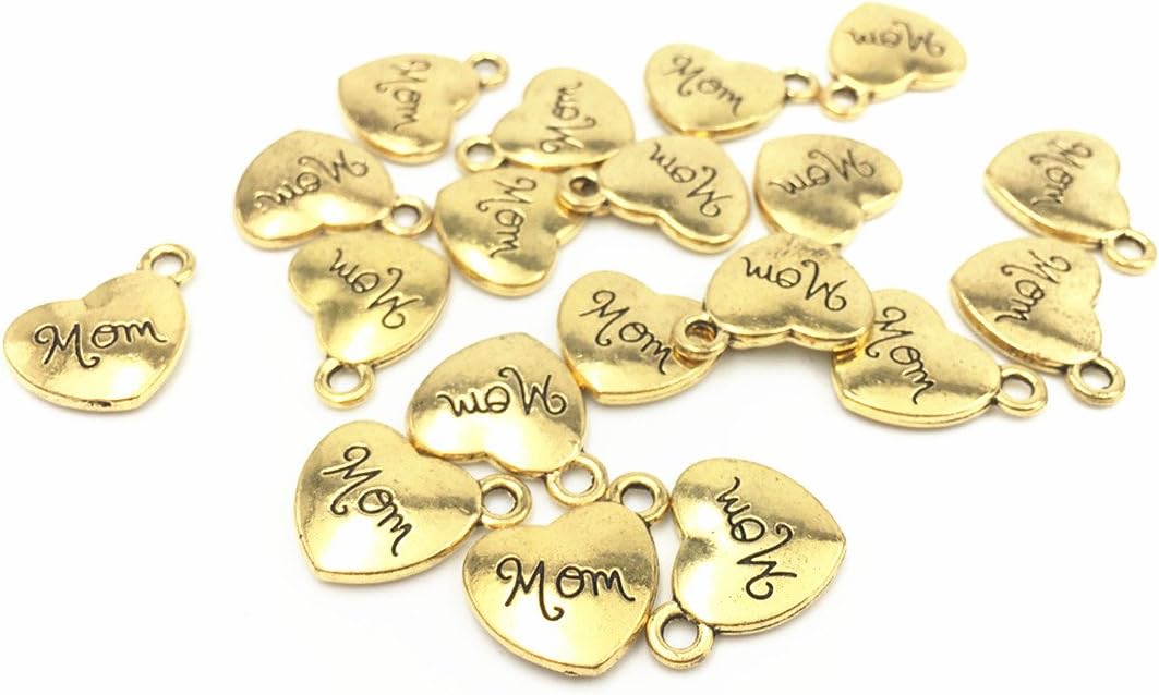 YYaaloa Mini Love Heart "Mom" Pack of 40 DIY Charms Pendant for Crafting, Jewelry Making Accessory