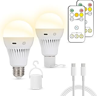 Ankudia 2 Pcs Rechargeable Emergency Light Bulb, 2600mAh Battery Backup for Home Power Failure, Outage Emergency Reading Lighting Camping Outdoor Activity, 3 Color Temperature, Remote Control