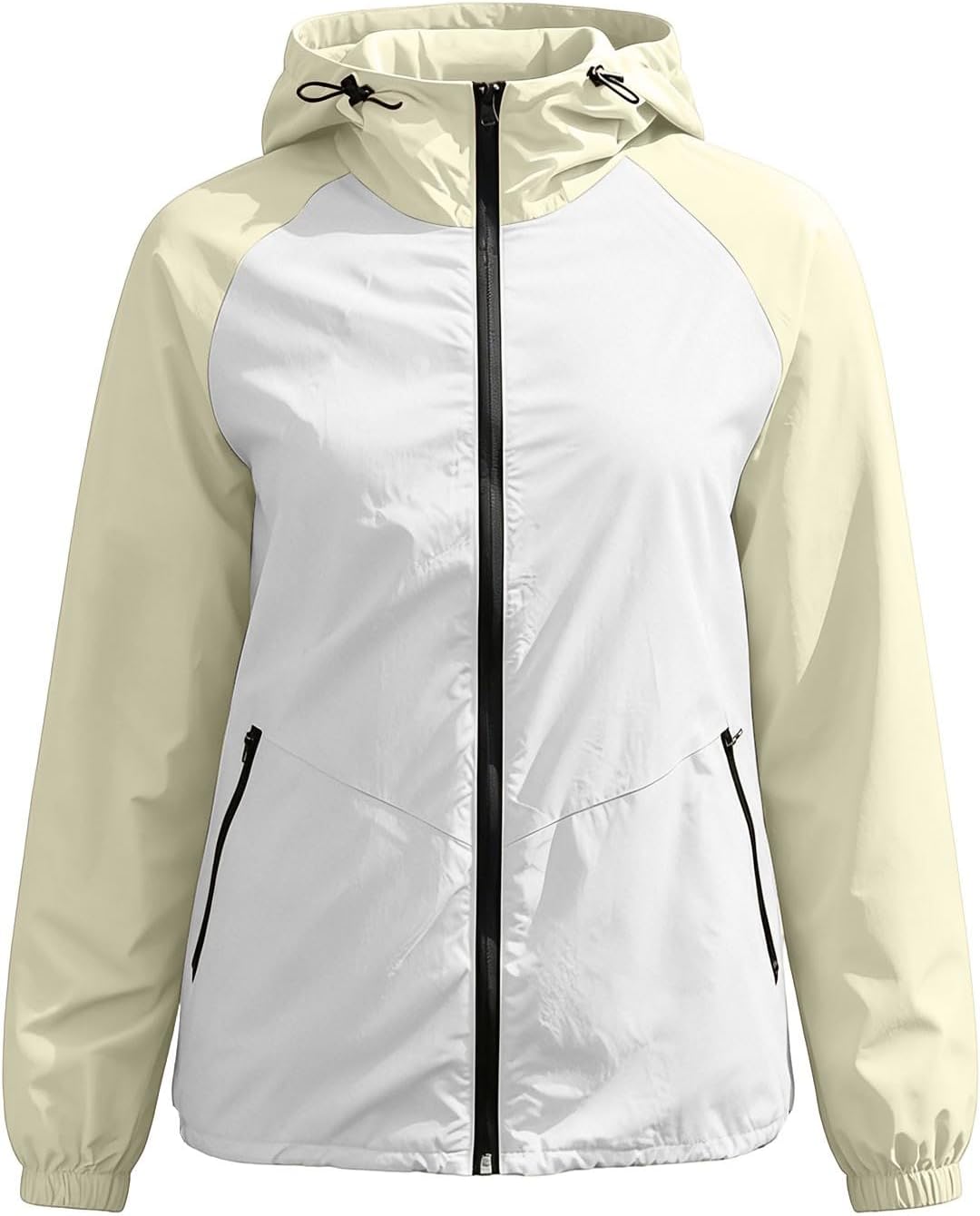 Women's Color Block Hoodie Waterproof Zip Rain Jacket with Packable Coat | Golf Rain Jacket Waterproof Light Jackets for Women Coat Spring Women'S Trench Womens Ladies Wind Breaker Camping Climbing