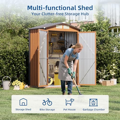 Canovire 5x3FT Outdoor Storage Shed, Metal Garden Shed with Floor Base, Updated Frame Structure & Lockable Doors, Large Tool Shed for Backyard, Patio,Lawn,Utility & Bike Storage - Thumbnail 3