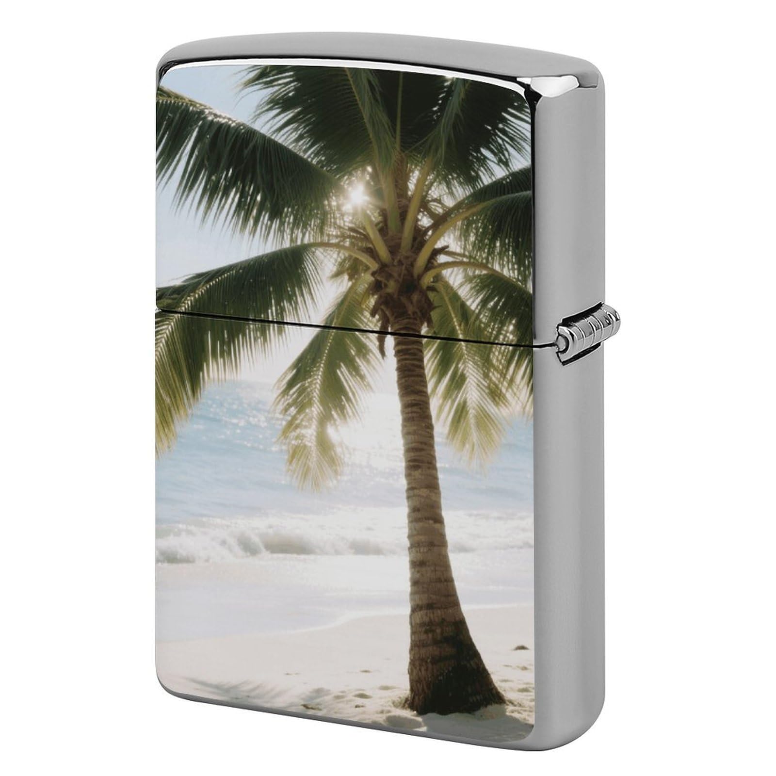 Tropical Palm Tree Lighter Case Cover Vintage Metal Lighter Sleeve Reusable Lighter Protective Cover Decorative Lighter Holder Birthday Gifts for Men Women