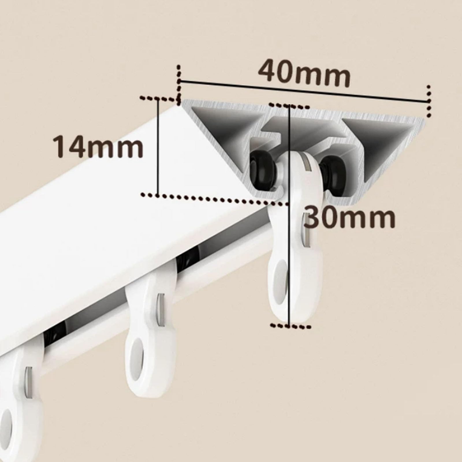 Rail de rideau de plafond en alliage d'aluminium à voie en forme de V avec poulies silencieuses, adapté aux baies vitrées et aux fenêtres à ouverture vers l'intérieur(9.1 ft)