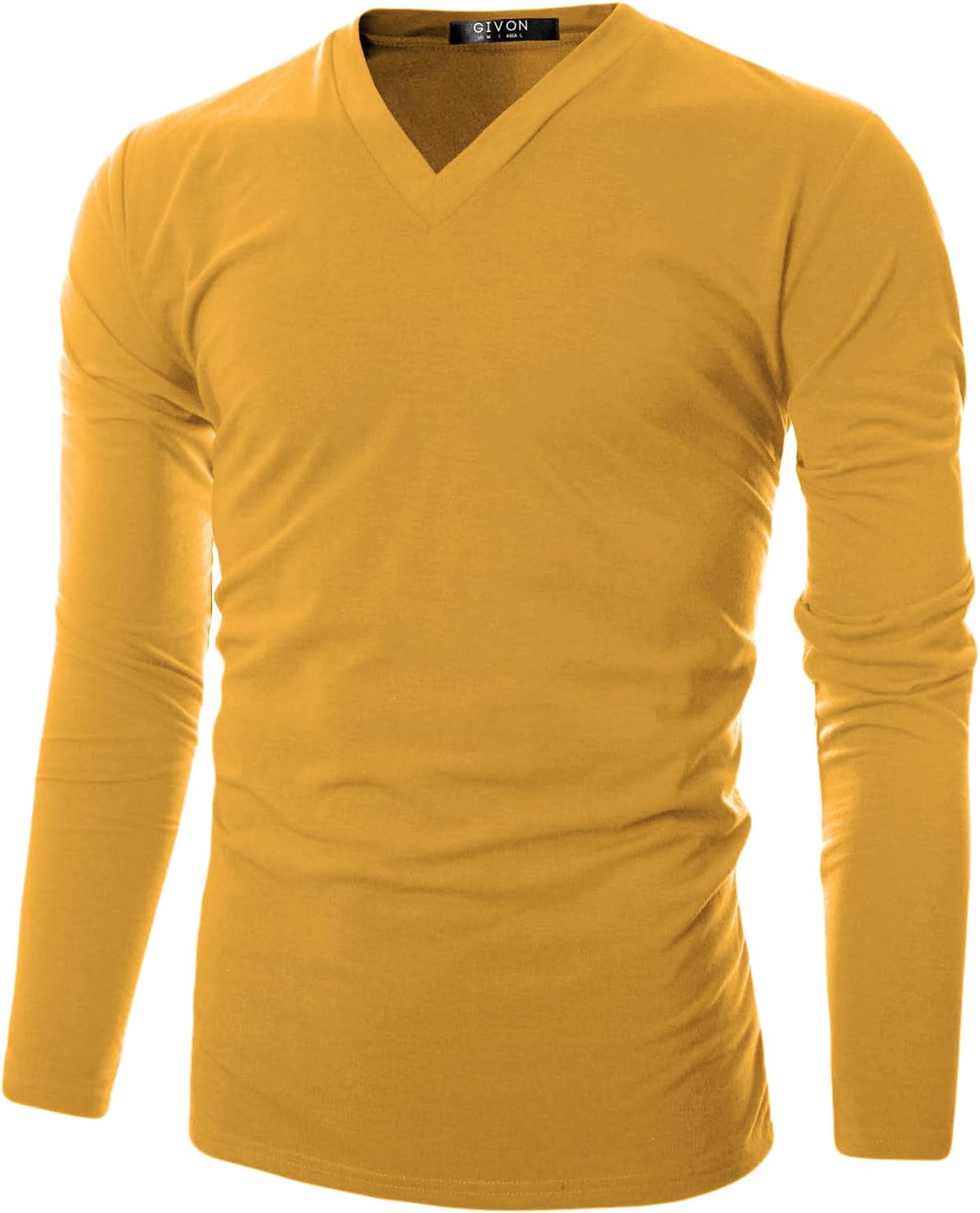 GIVON Men’s Slim Fit Fleece V-Neck Long Sleeve T-Shirt – Lightweight Thermal Base Layer – Stretchy Soft Casual Tee Top