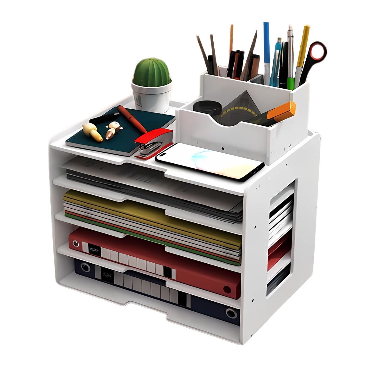 UnifaceFile Organizer for Desk Organizer, 5 Tier Stackable Letter Tray Paper Organizer File Holder with Pen Holder, Desk Organizer Tray,Letter Tray & Paper Sorter, A4 Paper Holder for Home Office