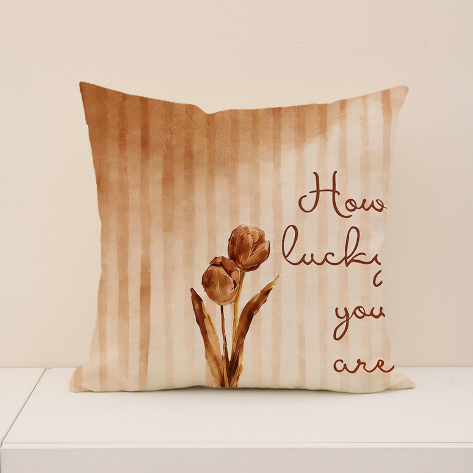 Cushion Covers 40cm x 40cm Chocolate Color Stripes Sofa Cushion Cover Linen with Invisible Zippers,Throw Pillow Covers for Bedroom Home Decor