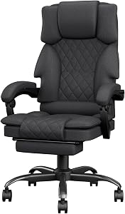 Office Chair, Ergonomic Office Chair with Footrest ＆ Wide Seat, Fabric Big and Tall Computer Chair for Adults, Heavy Duty Executive Recliner, Adjustable Height Desk Chair, 350LBS, Deep Grey
