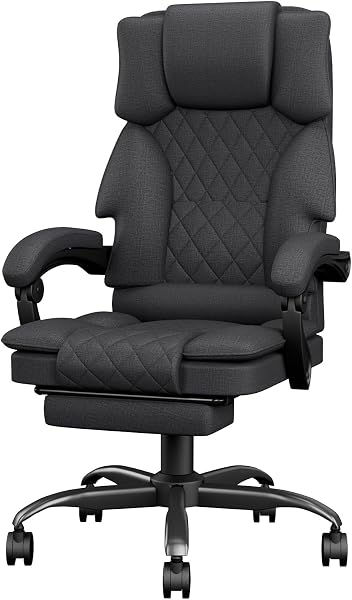 Sedia da Ufficio Ergonomica con Poggiapiedi in Tessuto, Poltrona Ufficio Sedia Scrivania ad Altezza Regolabile con Ruote Piroettanti, Sedia Ufficio per Home, Sedia Gaming, Grigio Scuro - 1