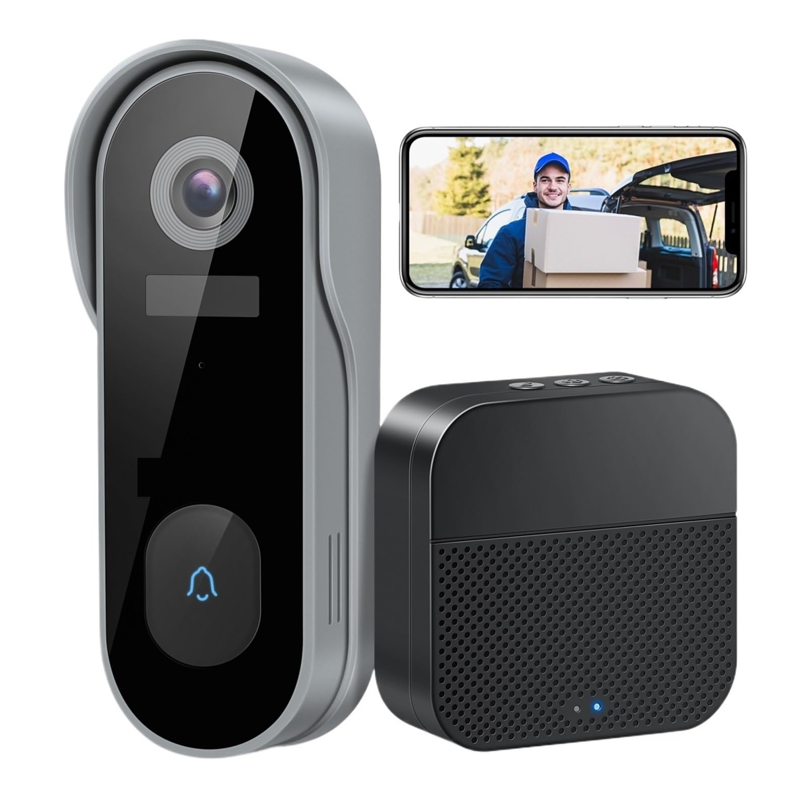 HVSYVVSRL WiFi Smart Video Doorbell 1080P Rechargeable Intercom Chime IR Alarm Wireless Security Two Way Audio