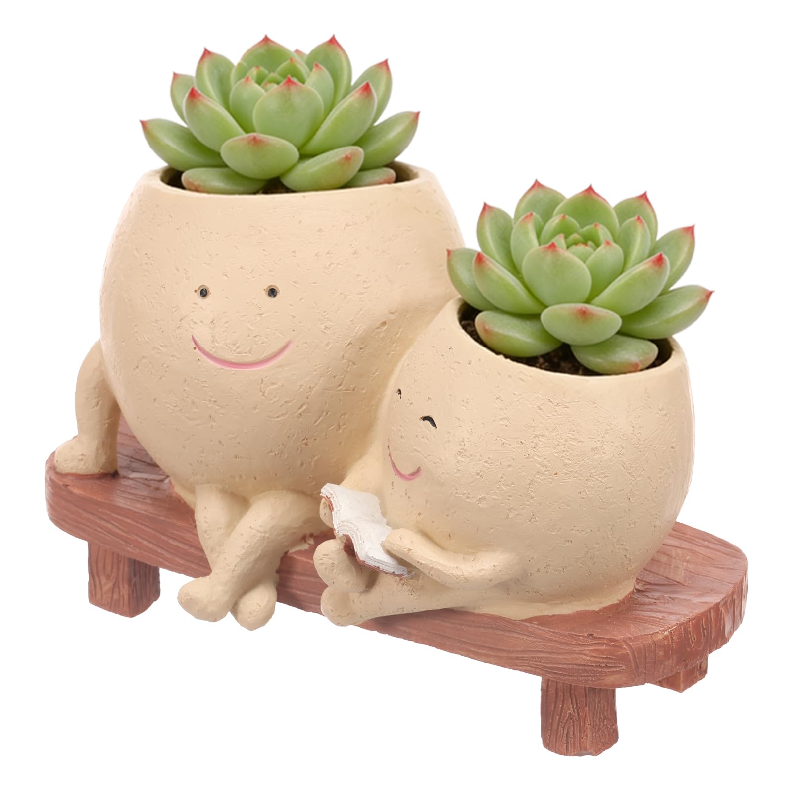 Ghshanog Smily Face Planter Pot, Cute Rocking Chair Plants Pots, Resin Head Flower Pots with Drainage Hole,Funny Face Succulent Pot for Mother, Women, Teacher, Appreciation Christmas(Style 3)