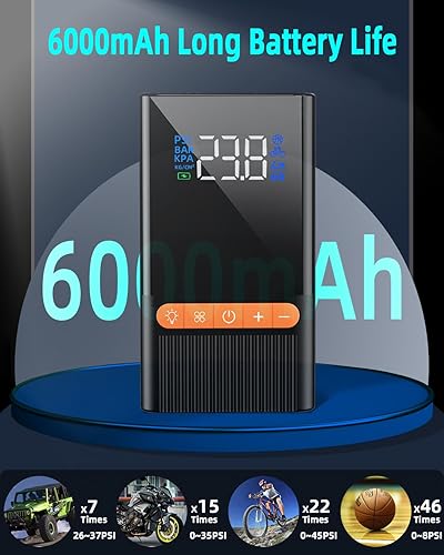 Miniatura 3 de Bomba de aire para motocicleta, bomba de aire eléctrica de 150 PSI con manómetro, inflador de neumáticos, compresor de aire portátil para bola de