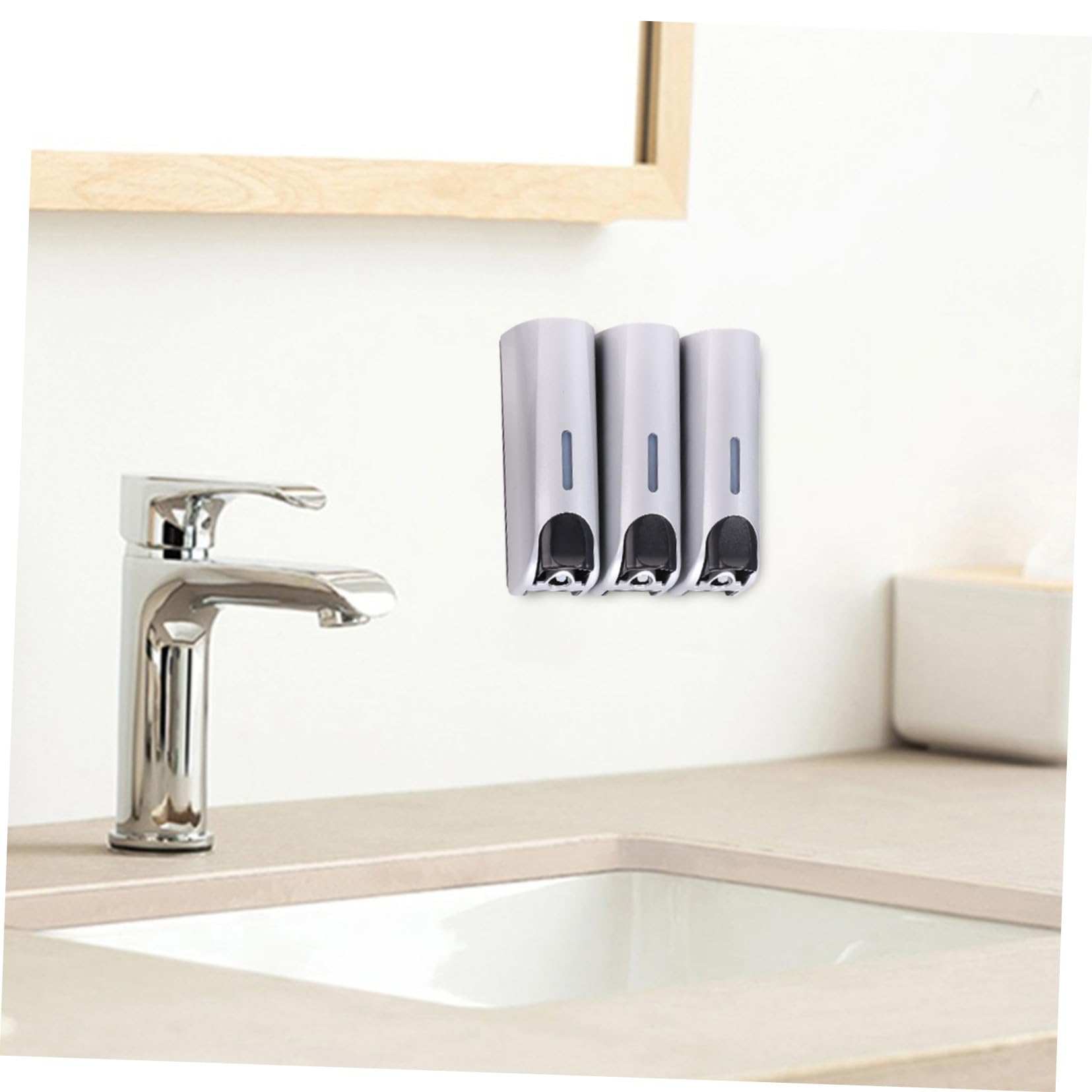 Dispenser Bagno per Doccia a Tre Scomparti in Metallo e Plastica Argento | Shampoo e Lozione, Casa, Facile da Installare e Pulire, Leggero, Supporto a Parete