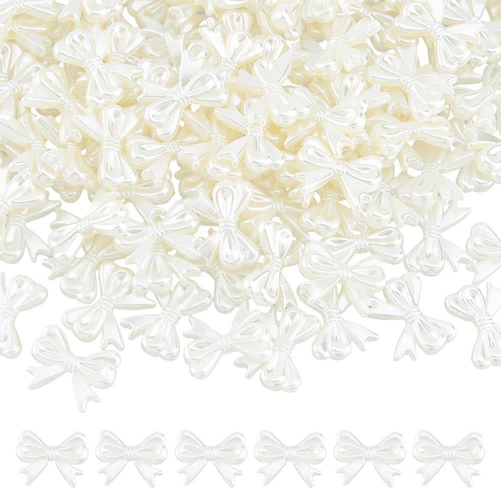 DICOSMETIC 200Pcs White Acrylic Bow Beads Imitation Pearl Bowknot Beads 14x18x4mm Small Bowknot Aesthetic Bead for Bracelet Necklace Earring Jewelry Making, Hole: 1.8mm
