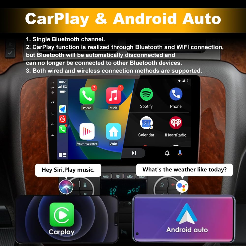 Solvitek 9 inch Car Radio with Wireless Carplay Android Auto for GMC Yukon Chevrolet Chevy Silverado Tahoe Suburban 2007-2012, FM Stereo with BT GPS SWC Backup Camera (2+32GB)