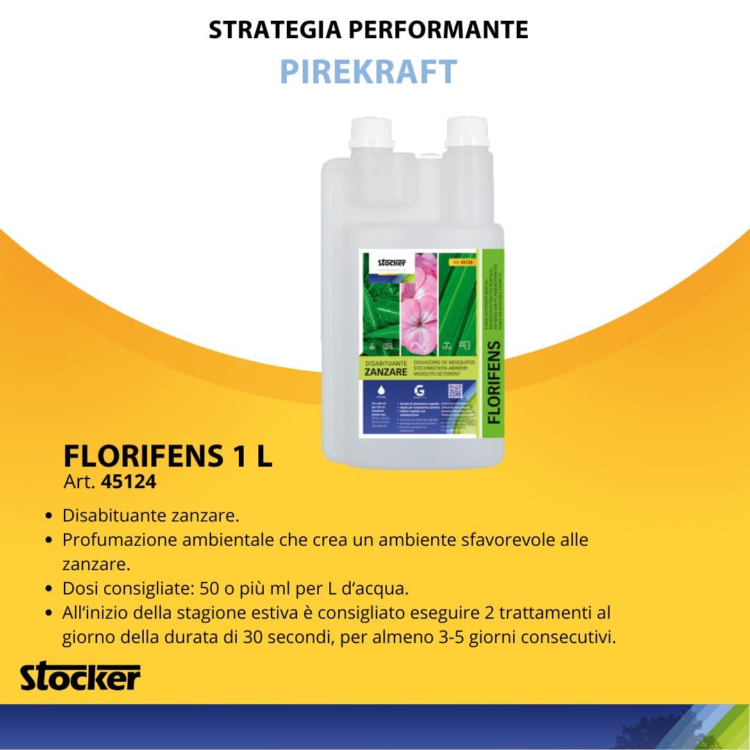 STOCKER Kit Anti-Zanzare e Pappataci Completo 40005 | PIREKRAFT Insetticida 500ml + FLORIFENS 1L | Per Nebulizzatori Geyser e Pompe a Pressione | Effetto Abbattente e Barriera Naturale | Non Macchia