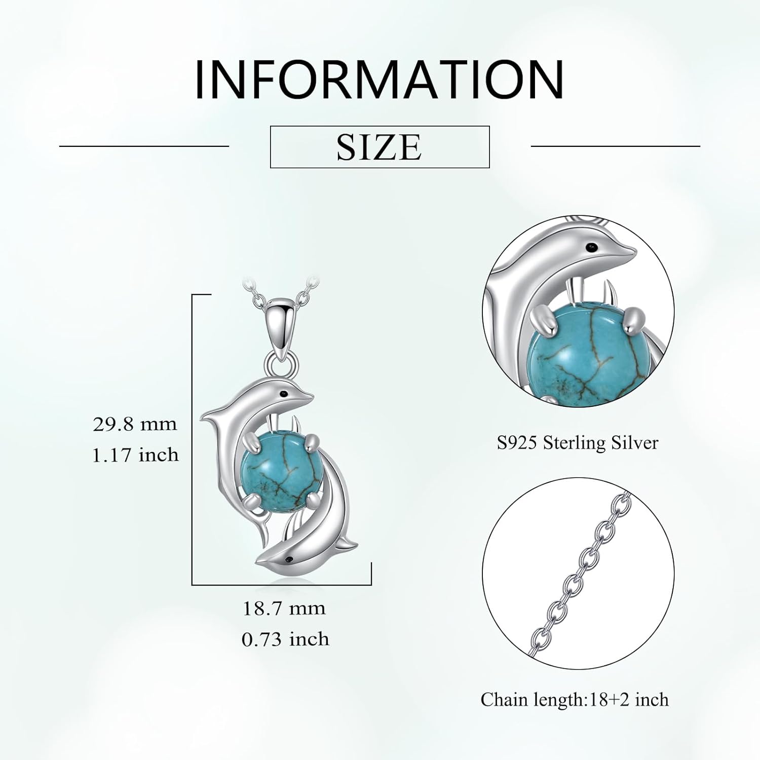 Dolphin Necklace 925 Sterling Silver Two Dolphins Pendant Genuine Natural Turquoise Jewelry Gifts for Women - Image 4