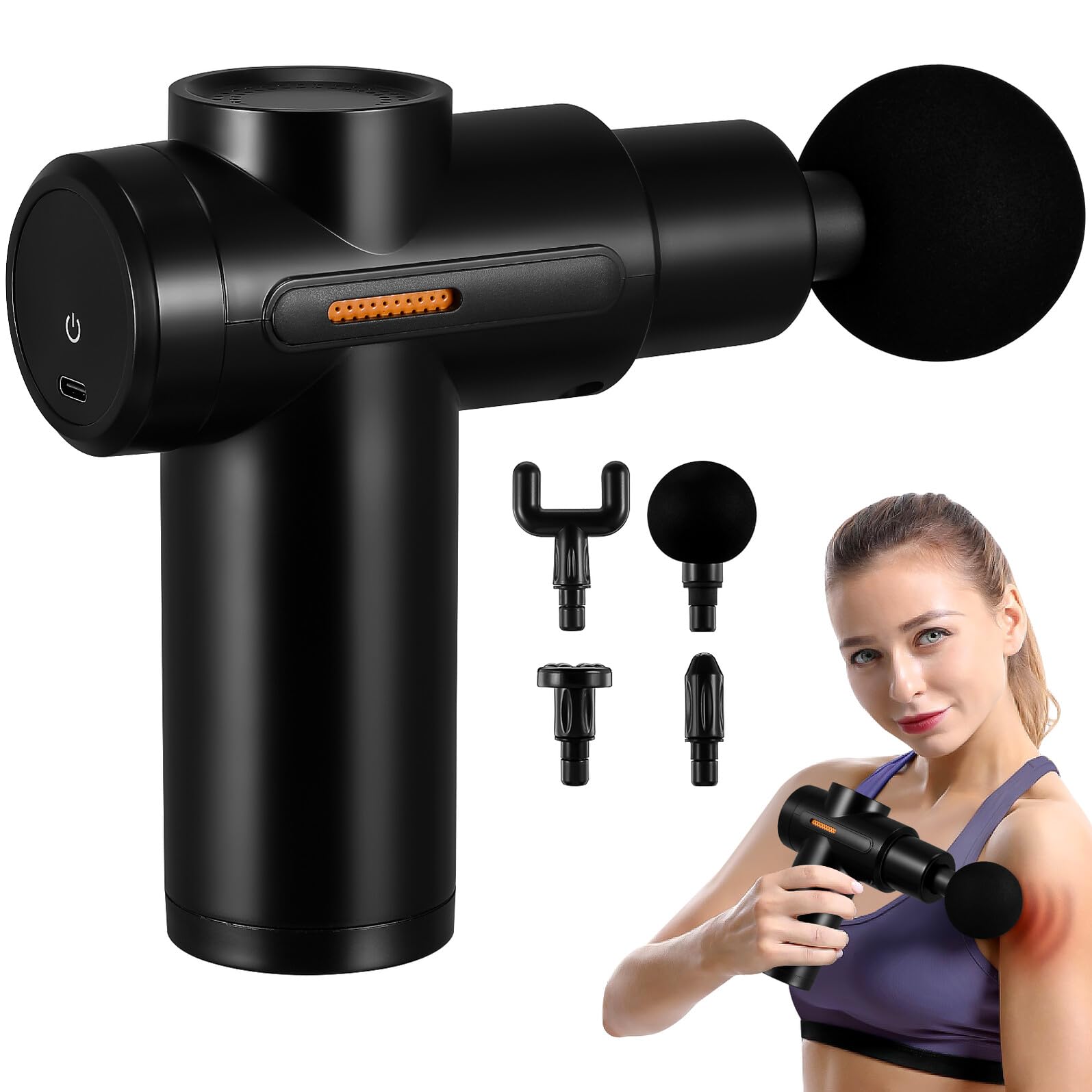 COLLBATH Masajeador Eléctrico de Mano Portátil con 4 Cabezales, Batería 1800mah y Alta Velocidad para Masaje Muscular Profundo y Relajación en Cuello y Brazos