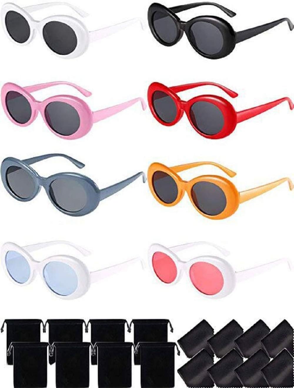 Clout Goggles 8 Pack Retro Sunglasses Gogy Glasses Vintage Oval Sunglasses with Lens Cloth Individually Wrapped for Women Teenagers Children
