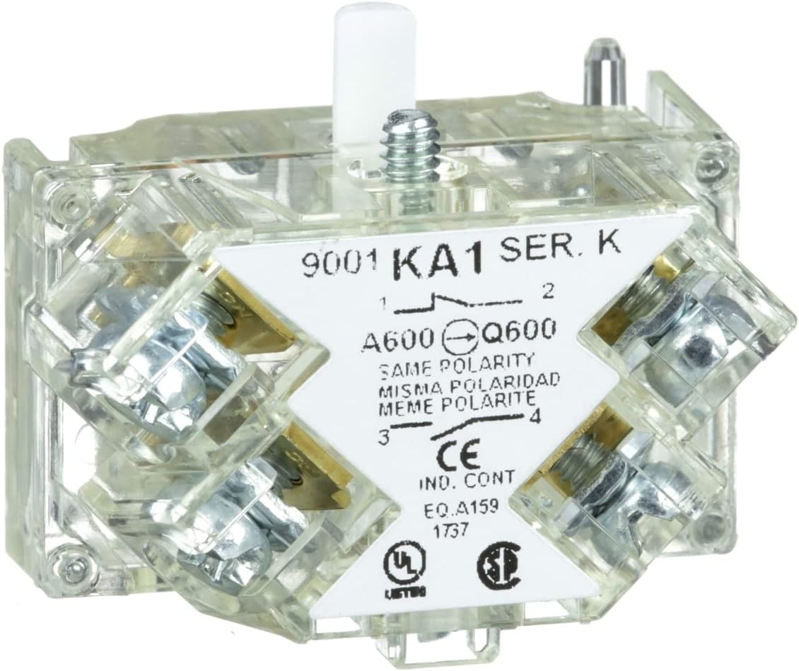 Schneider Electric Contact Block for Industrial Machinery, Fits 30mm Diameter Cutouts, Spring Return, 1NO and 1NC (9001KA1)