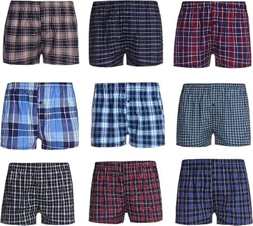 SARIMON 3pk Mens Woven Boxers Shorts Cotton Rich, Men’s Knit Boxer Briefs Assorted Colour Button Fly Loose Fit Boxer Shorts Underwear Boxer Trunks (Large)