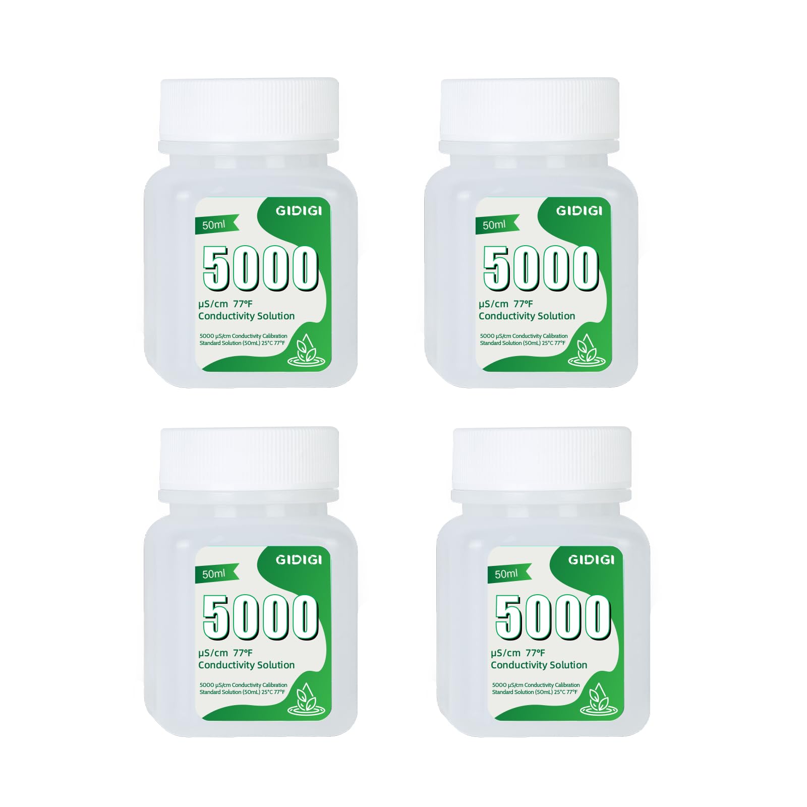 Solución de calibración EC TDS 5000μS/cm, 4 botellas de 50 ml para medidores EC TDS