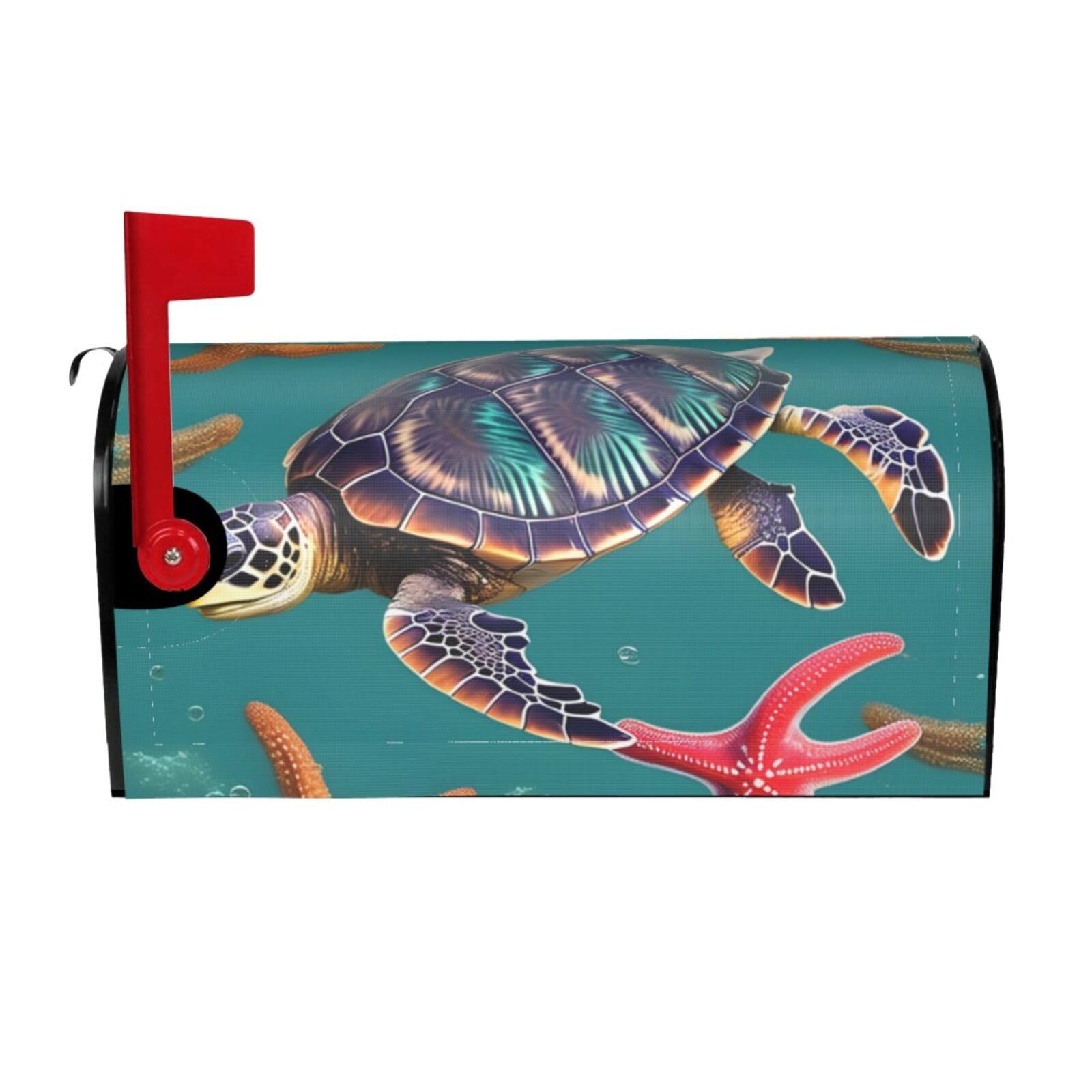 Nbtghga Black Sea Turtle Starfish Pattern Print Mailbox Cover Wraps Post Letter Box Cover Decor For Outside Garden Yard Farmhouse Home