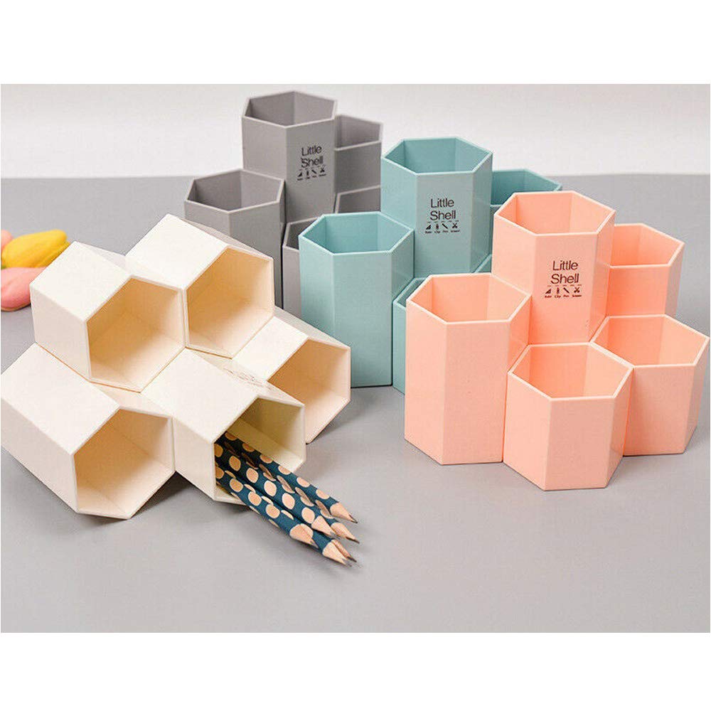 Pot à crayons hexagonal en plastique à 5 compartiments - Style nordique - Organiseur de bureau pour la maison, le bureau, l'école (1 pièce, couleur aléatoire)