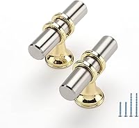 Vista 65 de Rergy Manijas de Gabinete Tiradores de Cajón y Pomos, Paquete de 5 Níquel Cepillado y Oro Centro de Orificio de 3 Pulgadas, Herrajes de Cocina