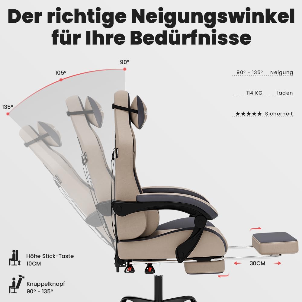 SUKIDA Sedia da gaming ergonomica da ufficio, in pelle PU, con poggiatesta, ergonomica, con supporto lombare fino a 150 kg