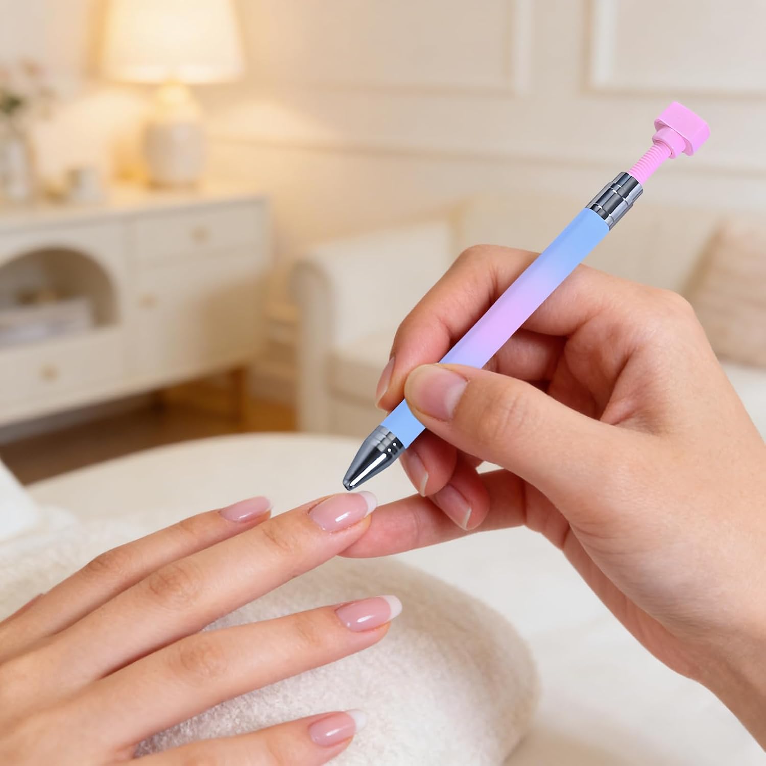 Dotting Pen with 10 Boxes Refillable Wax, Pink Blue Gradient Rotating Self-Adhesive Tool for Nail Art, Crystal Arts Rhinestones, Pearls, Glitter, 4.84 x 0.4 in